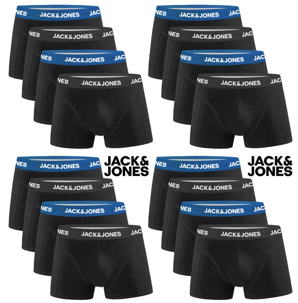 JACK & JONES Boxershorts Baumwolle Elasthan Unterhose Cotton Stretch Schwarz mit Blau Bund