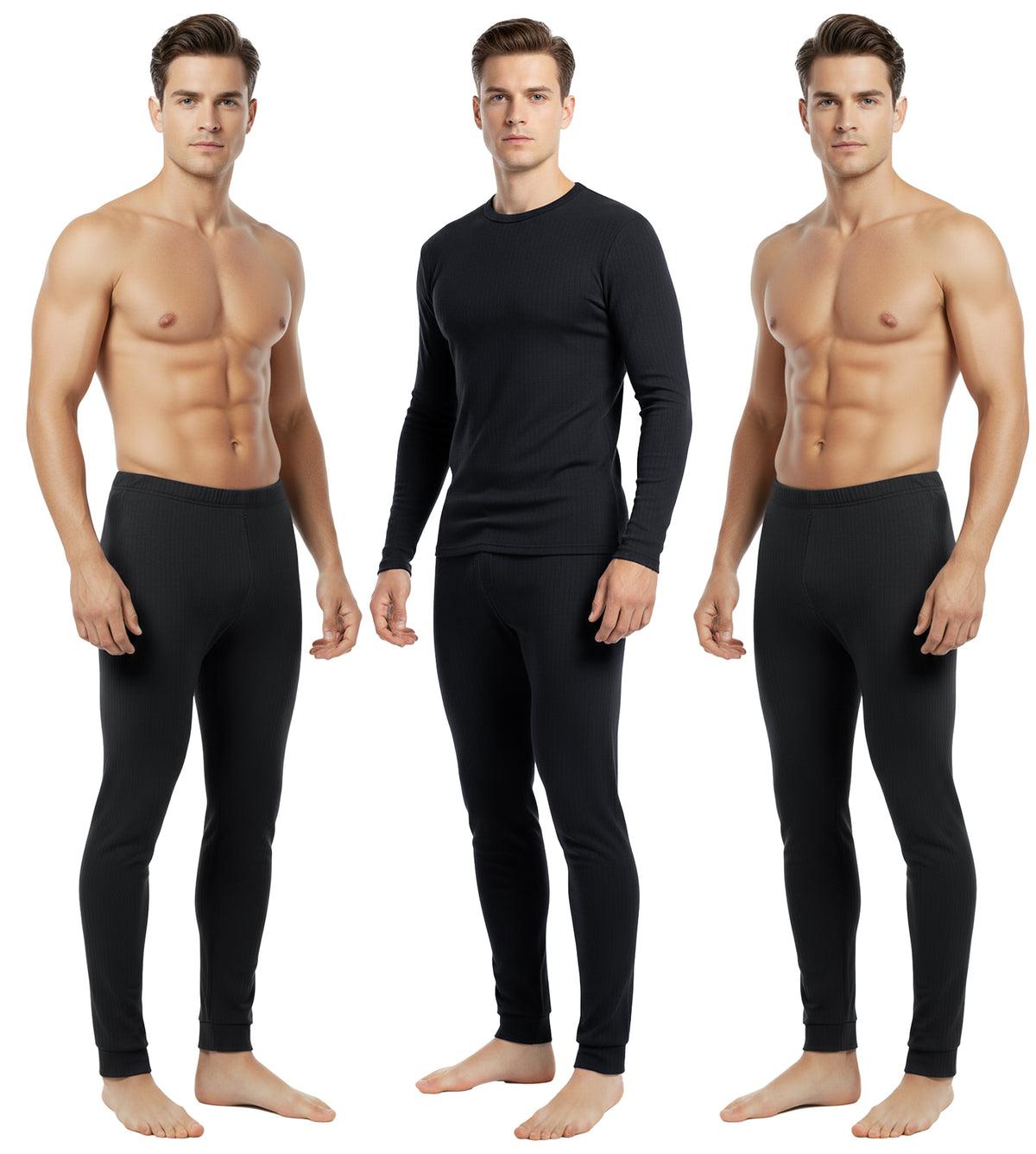 Herren Lang Unterhose Unterhemd Winter Sport Freizeit Thermounterhose Set Schwarz