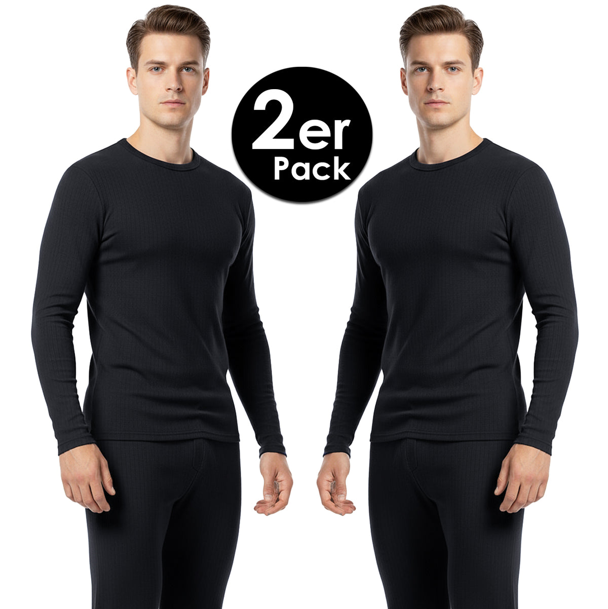 Herren Lang Unterhose Unterhemd Winter Sport Freizeit Thermounterhose Set Schwarz