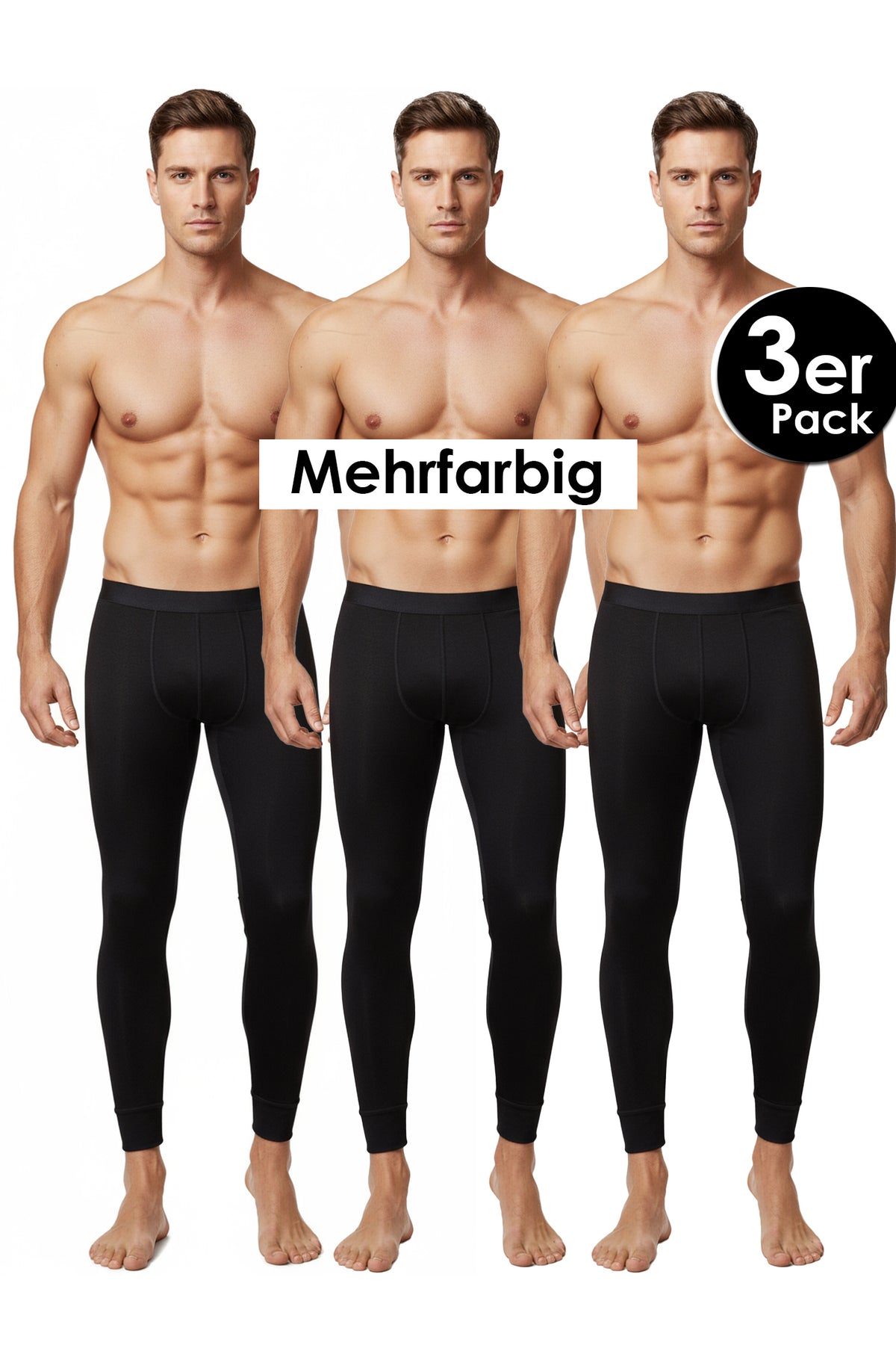 3er Pack Herren Lang Unterhose Winter Sport Freizeit Thermounterhose Mehrfarbig