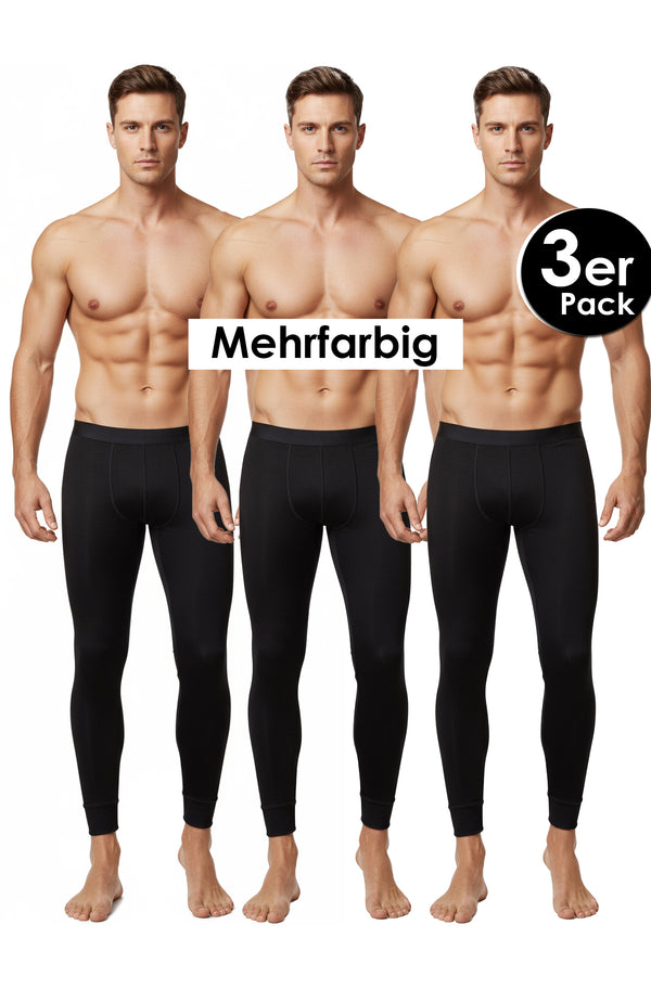 3er Pack Herren Lang Unterhose Winter Sport Freizeit Thermounterhose Mehrfarbig