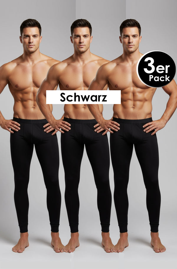 3er Pack Herren Lang Unterhose Winter Sport Freizeit Thermounterhose Schwarz