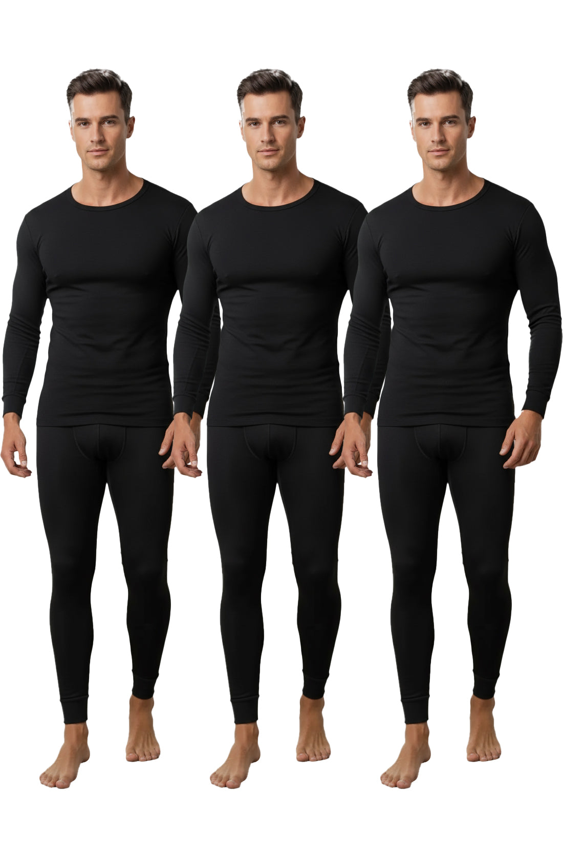 Herren Lang Unterhose Unterhemd Winter Sport Freizeit Thermounterhose Set Schwarz