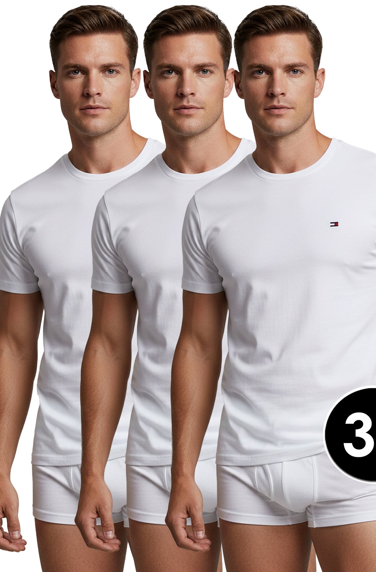 TOMMY HILFIGER Rundhals T-Shirts Kurzarm 100 % Baumwolle UM0UM03379-05E 3er Pack