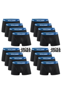 JACK & JONES Boxershorts Baumwolle Elasthan Unterhose Cotton Stretch Schwarz mit Blau Bund