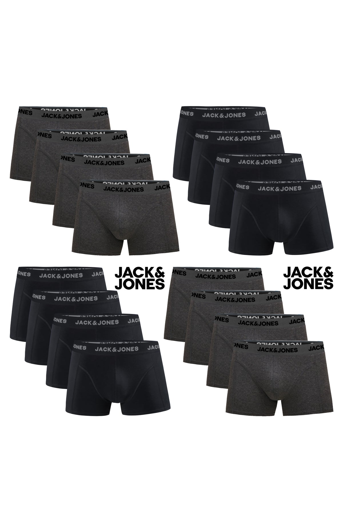 JACK & JONES Boxershorts Baumwolle Elasthan Unterhose Cotton Stretch Schwarz und Graumeliert