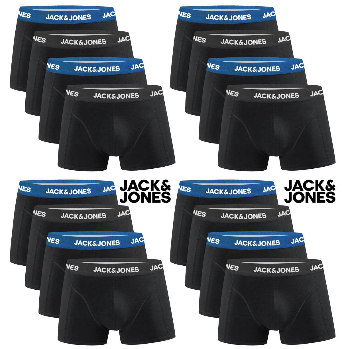 JACK & JONES Boxershorts Baumwolle Elasthan Unterhose Cotton Stretch Schwarz mit Blau Bund