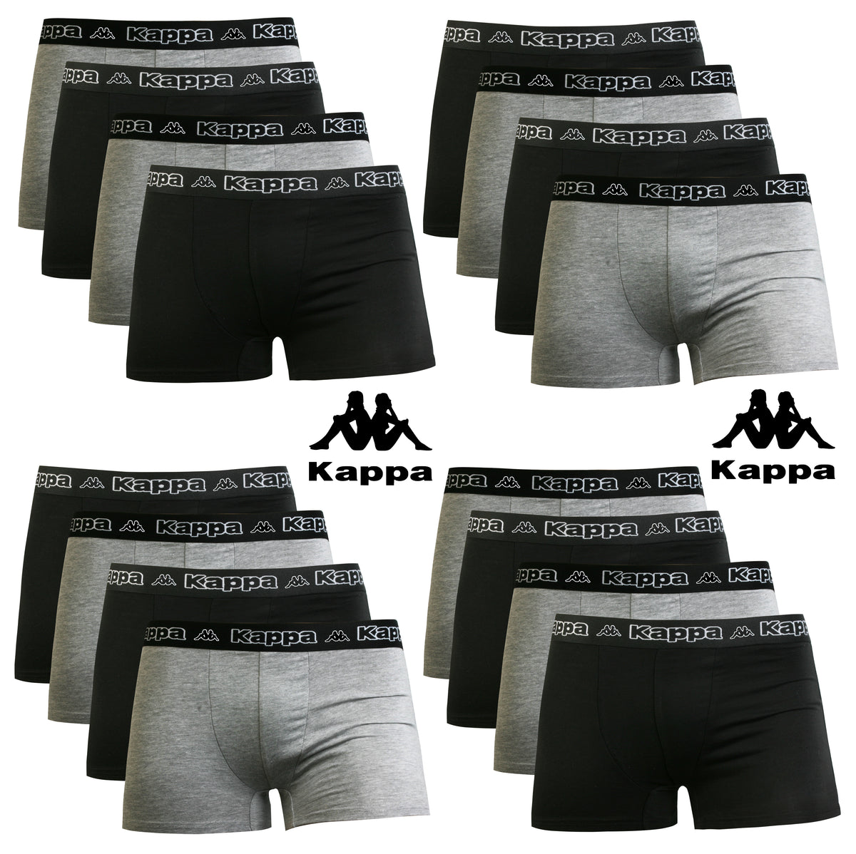 Kappa Boxershorts Retro Baumwolle Unterhose Unterwäsche Schwarz und Graumeliert
