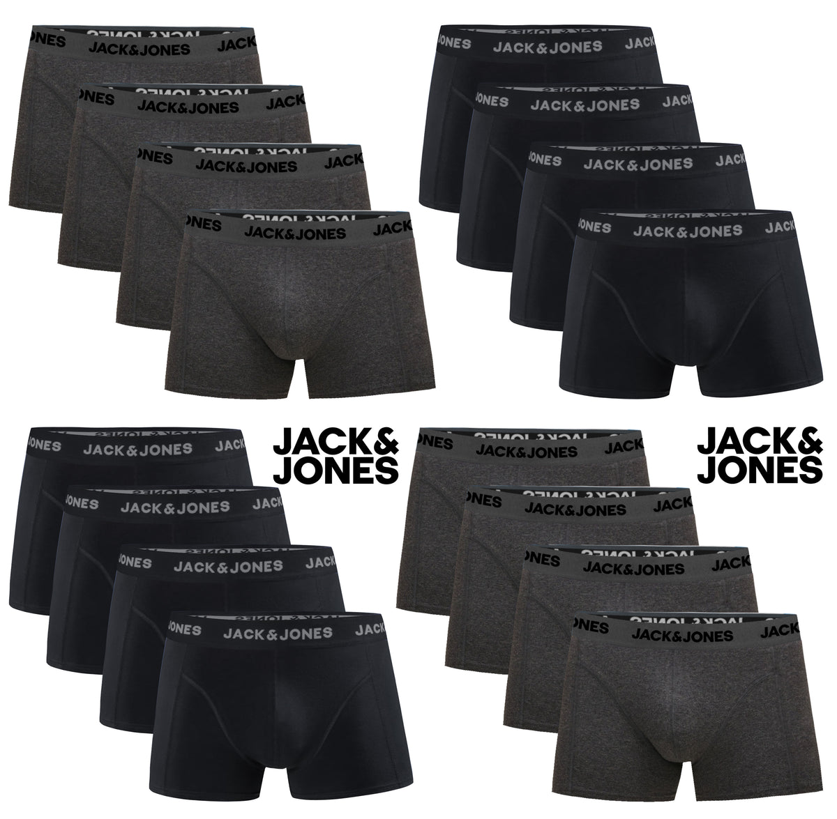 JACK & JONES Boxershorts Baumwolle Elasthan Unterhose Cotton Stretch Schwarz und Graumeliert