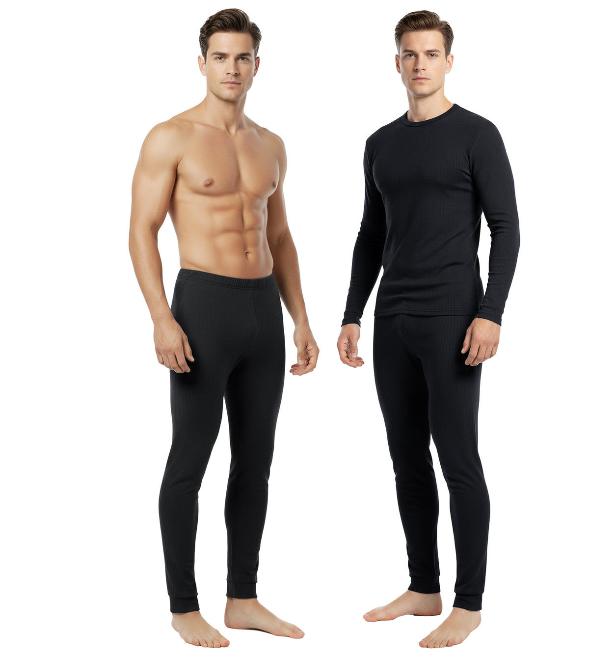 Herren Lang Unterhose Unterhemd Winter Sport Freizeit Thermounterhose Set Schwarz